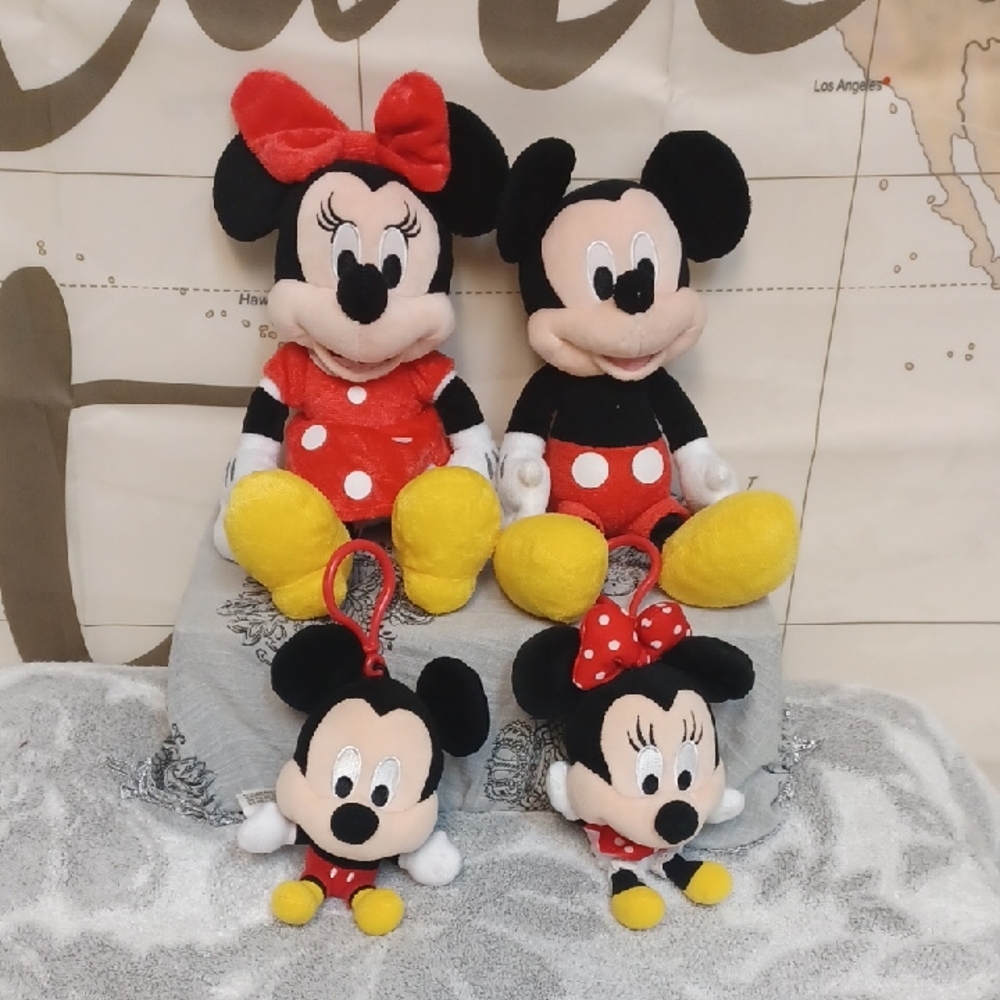 Disney 4 Piece Pack Mickey and Minnie Mouse Plush Toy Set - Red, Yellow, Black